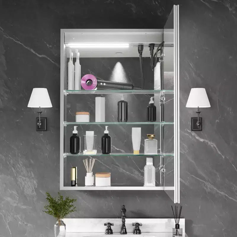 FAMYYT Armoire à pharmacie lumineuse en aluminium de 24 po L x 36 po H avec miroir, intensité variable, anti-buée, entièrement assemblée