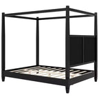 Lit à baldaquin plateforme ModernLuxe Queen/King Size avec tête de lit capitonnée, cadre de lit à quatre poteaux en bois massif avec support à lattes en bois