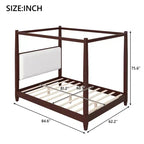 Lit à baldaquin plateforme ModernLuxe Queen/King Size avec tête de lit capitonnée, cadre de lit à quatre poteaux en bois massif avec support à lattes en bois