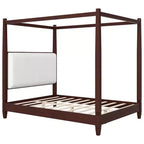 Lit à baldaquin plateforme ModernLuxe Queen/King Size avec tête de lit capitonnée, cadre de lit à quatre poteaux en bois massif avec support à lattes en bois