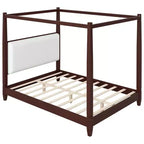 Lit à baldaquin plateforme ModernLuxe Queen/King Size avec tête de lit capitonnée, cadre de lit à quatre poteaux en bois massif avec support à lattes en bois