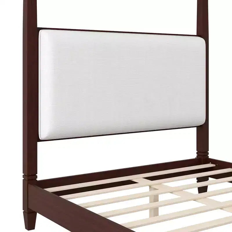 Lit à baldaquin plateforme ModernLuxe Queen/King Size avec tête de lit capitonnée, cadre de lit à quatre poteaux en bois massif avec support à lattes en bois