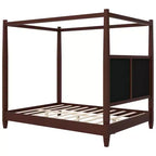 Lit à baldaquin plateforme ModernLuxe Queen/King Size avec tête de lit capitonnée, cadre de lit à quatre poteaux en bois massif avec support à lattes en bois