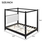 Lit à baldaquin plateforme ModernLuxe Queen/King Size avec tête de lit capitonnée, cadre de lit à quatre poteaux en bois massif avec support à lattes en bois
