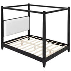 Lit à baldaquin plateforme ModernLuxe Queen/King Size avec tête de lit capitonnée, cadre de lit à quatre poteaux en bois massif avec support à lattes en bois