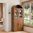 Vitrine arquée autoportante avec portes vitrées et étagères réglables Meuble de rangement en bois pour salon, bureau à domicile, salle à manger