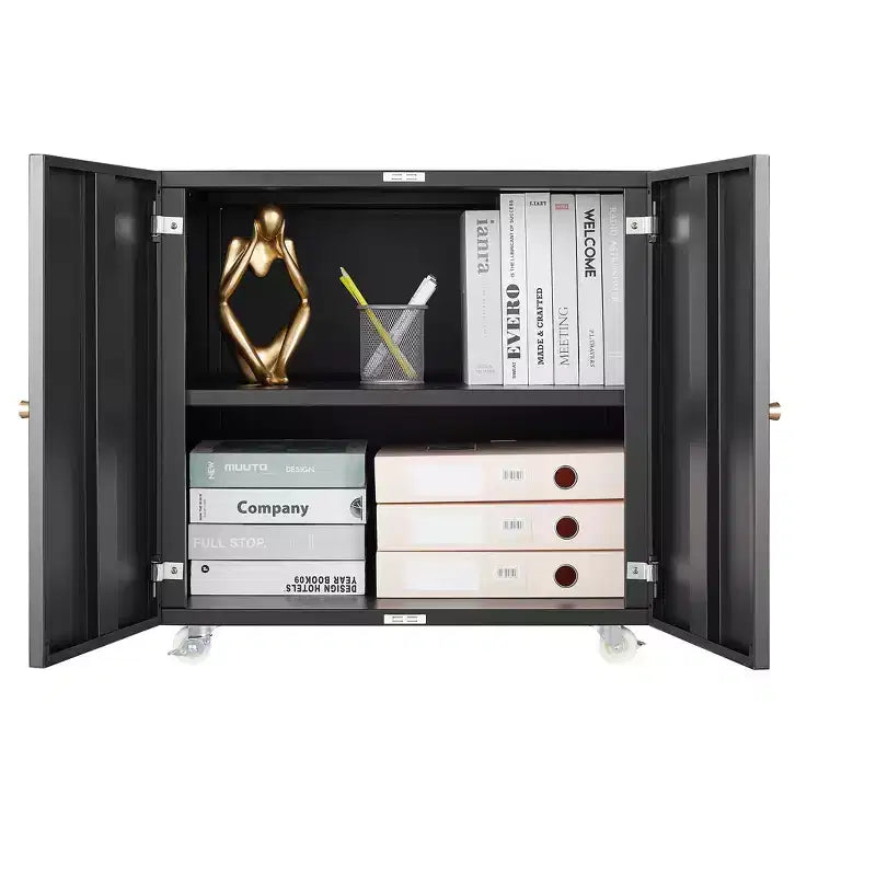 Armoire d'imprimante métallique à double porte avec roulettes verrouillables, organisateur de rangement moderne