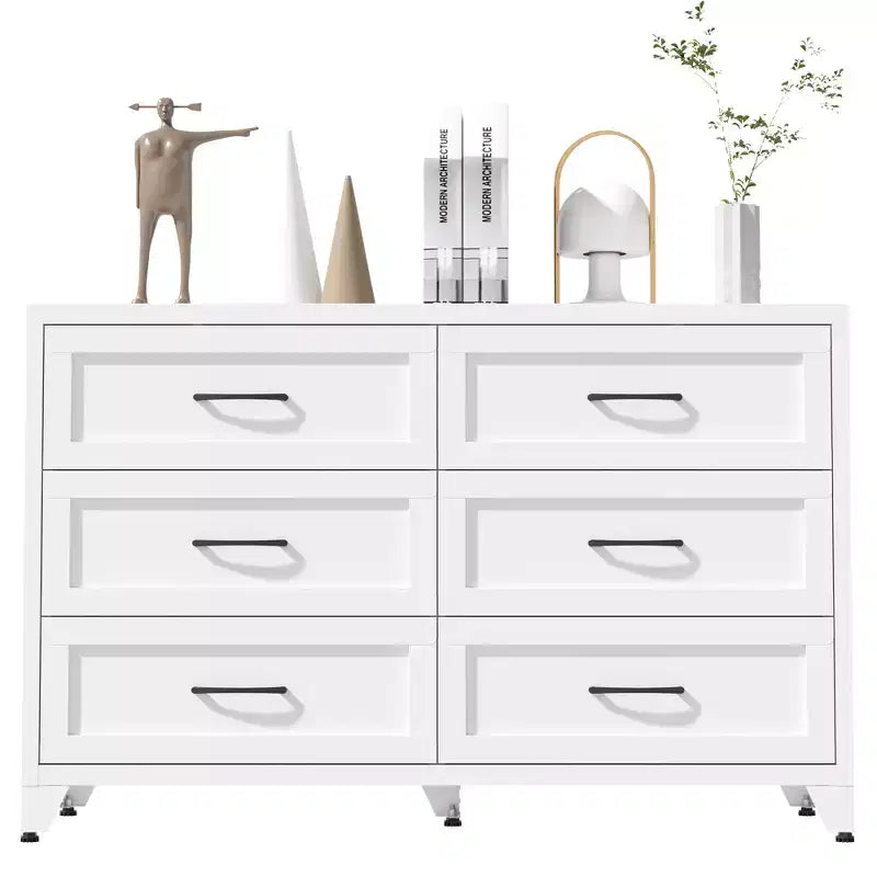 Commode à 6 tiroirs pour chambre à coucher, commode de rangement métallique moderne avec tiroirs coulissants, armoire compacte pour dressing, couloir, entrée