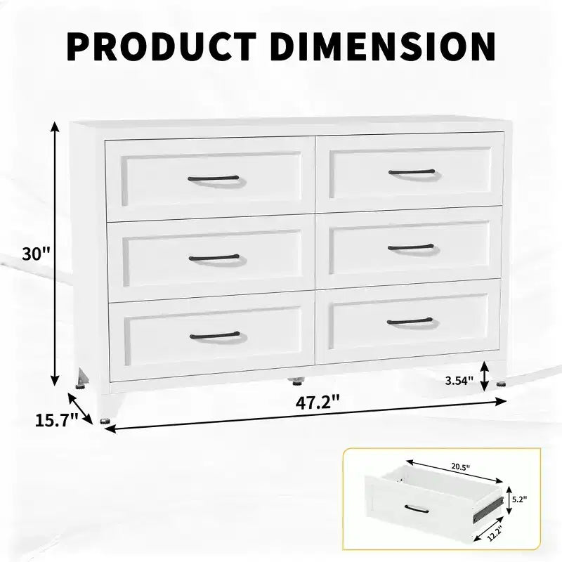 Commode à 6 tiroirs pour chambre à coucher, commode de rangement métallique moderne avec tiroirs coulissants, armoire compacte pour dressing, couloir, entrée