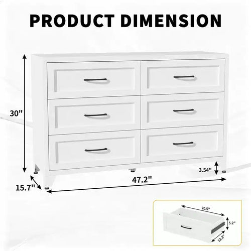 Commode à 6 tiroirs pour chambre à coucher, commode de rangement métallique moderne avec tiroirs coulissants, armoire compacte pour dressing, couloir, entrée