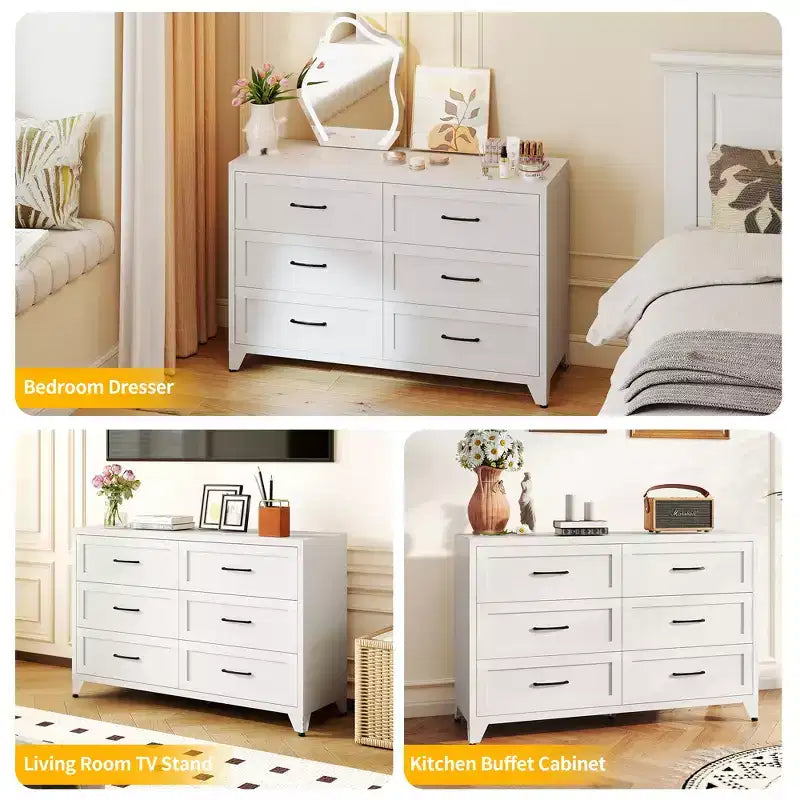 Commode à 6 tiroirs pour chambre à coucher, commode de rangement métallique moderne avec tiroirs coulissants, armoire compacte pour dressing, couloir, entrée