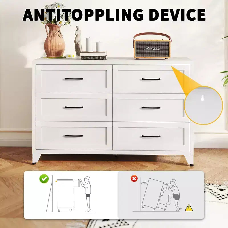 Commode à 6 tiroirs pour chambre à coucher, commode de rangement métallique moderne avec tiroirs coulissants, armoire compacte pour dressing, couloir, entrée