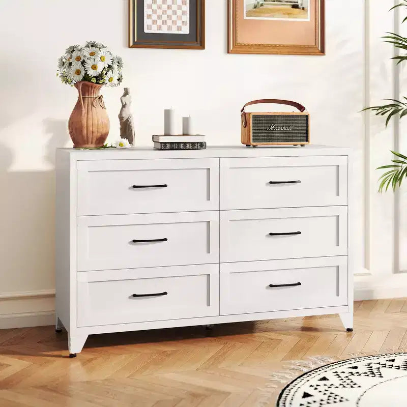 Commode à 6 tiroirs pour chambre à coucher, commode de rangement métallique moderne avec tiroirs coulissants, armoire compacte pour dressing, couloir, entrée