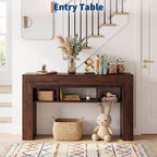 Console de 160 cm de long pour entrée avec étagères de rangement supplémentaires, table de canapé de ferme, table de couloir pour salon, entrée, foyer