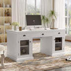 67 Modern Executive Desk with Drawers & Cabinet, Home Office Computer Desk with USB Ports, Writing Table Workstation, White - ModernLuxe