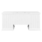 67 Bureau de direction moderne avec tiroirs et armoire, bureau d'ordinateur de bureau avec ports USB, poste de travail, blanc - ModernLuxe
