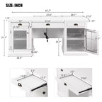 67 Bureau de direction moderne avec tiroirs et armoire, bureau d'ordinateur de bureau avec ports USB, poste de travail, blanc - ModernLuxe