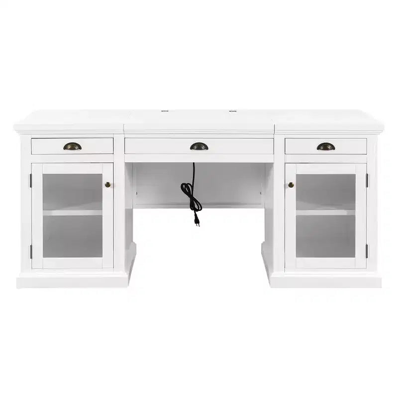 67 Bureau de direction moderne avec tiroirs et armoire, bureau d'ordinateur de bureau avec ports USB, poste de travail, blanc - ModernLuxe