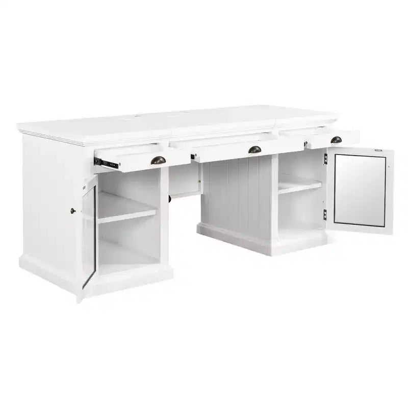 67 Bureau de direction moderne avec tiroirs et armoire, bureau d'ordinateur de bureau avec ports USB, poste de travail, blanc - ModernLuxe