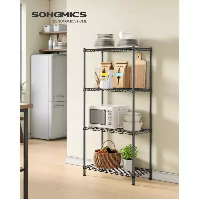 SONGMICS Étagère de Rangement, Étagère à Fils Métalliques, Étagères Réglables, 4 Niveaux, 30 x 60 x 121 cm, Noir Encre