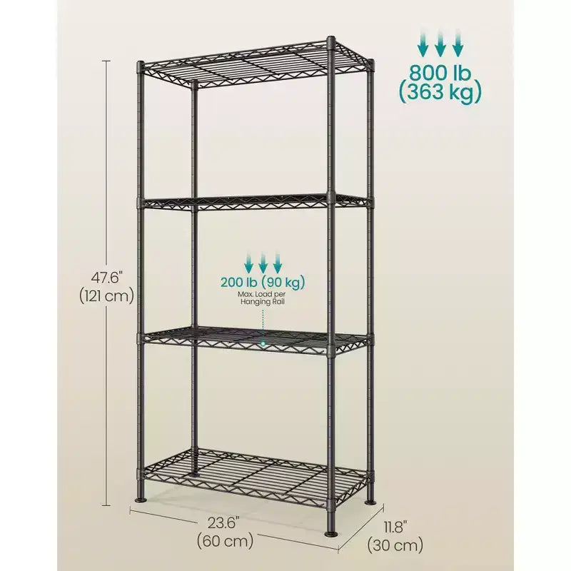 SONGMICS Étagère de Rangement, Étagère à Fils Métalliques, Étagères Réglables, 4 Niveaux, 30 x 60 x 121 cm, Noir Encre