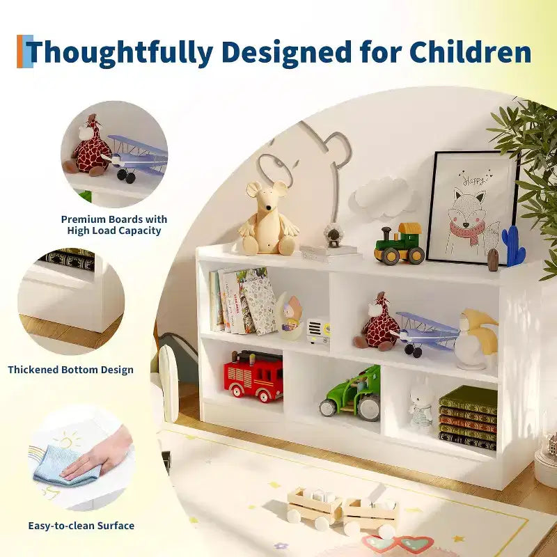 Étagère en bois à 5 sections et 2 niveaux, étagère ouverte pour livres d'enfants, organisateur de jouets, pour la maison, le salon
