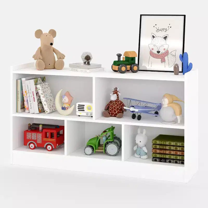 Étagère en bois à 5 sections et 2 niveaux, étagère ouverte pour livres d'enfants, organisateur de jouets, pour la maison, le salon