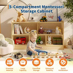 Étagère en bois à 5 sections et 2 niveaux, étagère ouverte pour livres d'enfants, organisateur de jouets, pour la maison, le salon