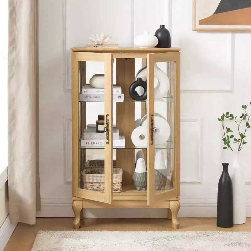 Armoire de cuisine MAYEERTY en bois massif avec 4 étagères réglables et portes fermées