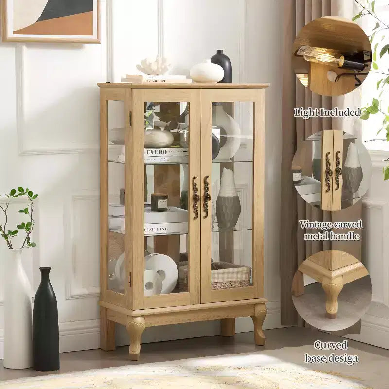 Armoire de cuisine MAYEERTY en bois massif avec 4 étagères réglables et portes fermées