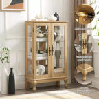 Armoire de cuisine MAYEERTY en bois massif avec 4 étagères réglables et portes fermées