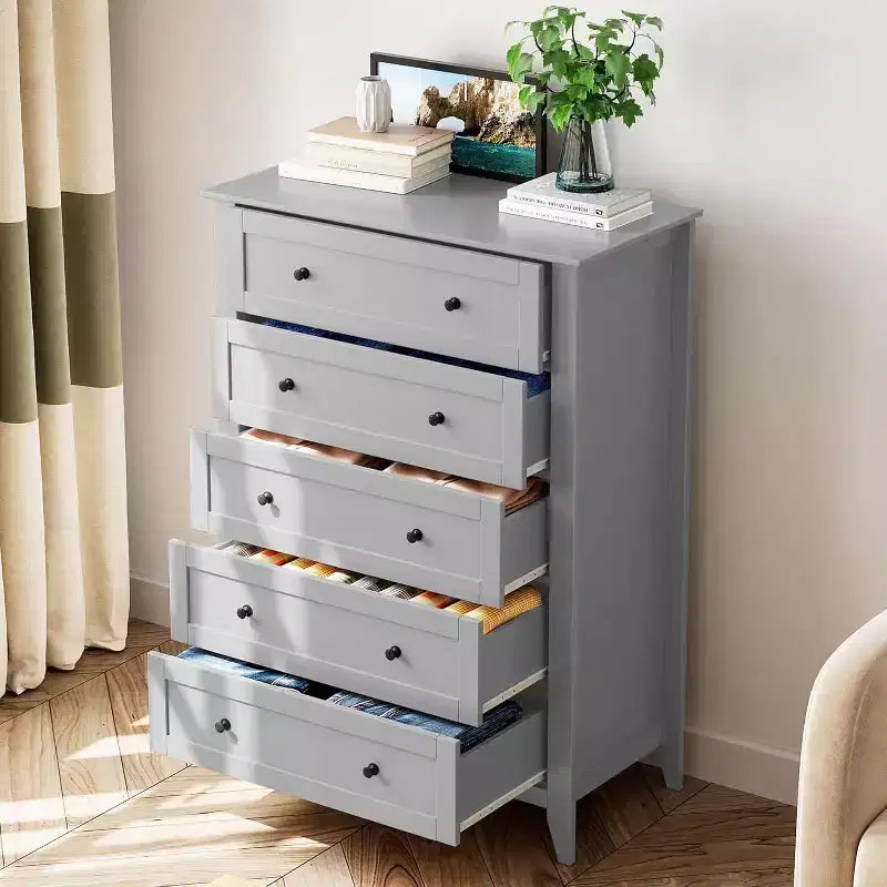 Commode à 5 tiroirs profonds, commode moderne en bois, pour entrée, salon