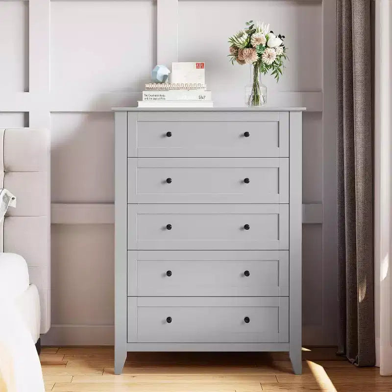 Commode à 5 tiroirs profonds, commode moderne en bois, pour entrée, salon