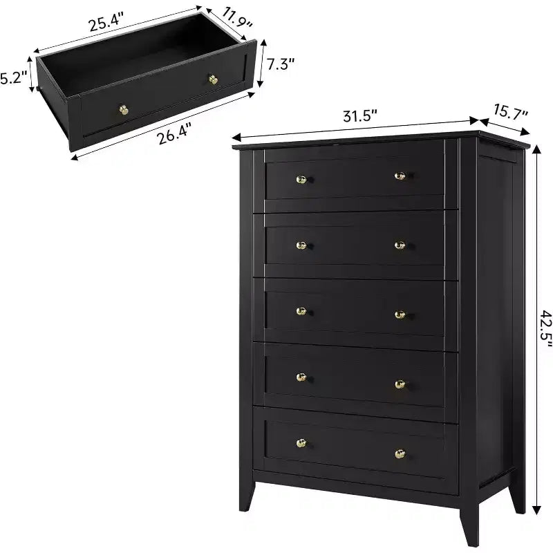 Commode à 5 tiroirs profonds, commode moderne en bois, pour entrée, salon