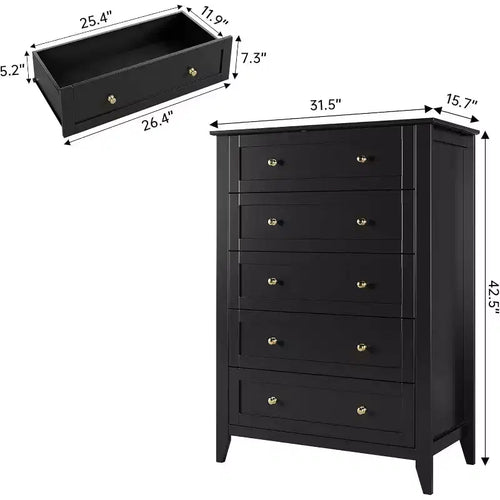 Commode à 5 tiroirs profonds, commode moderne en bois, pour entrée, salon