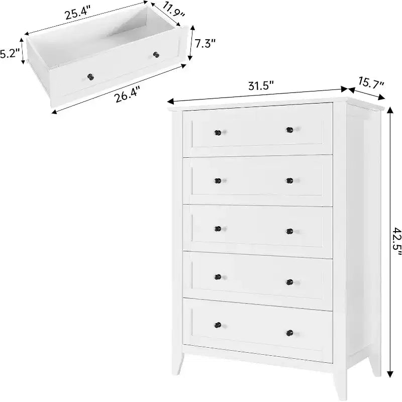 Commode à 5 tiroirs profonds, commode moderne en bois, pour entrée, salon