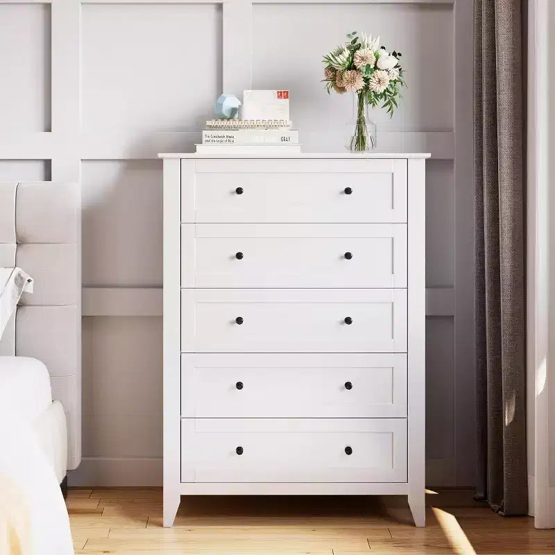 Commode à 5 tiroirs profonds, commode moderne en bois, pour entrée, salon