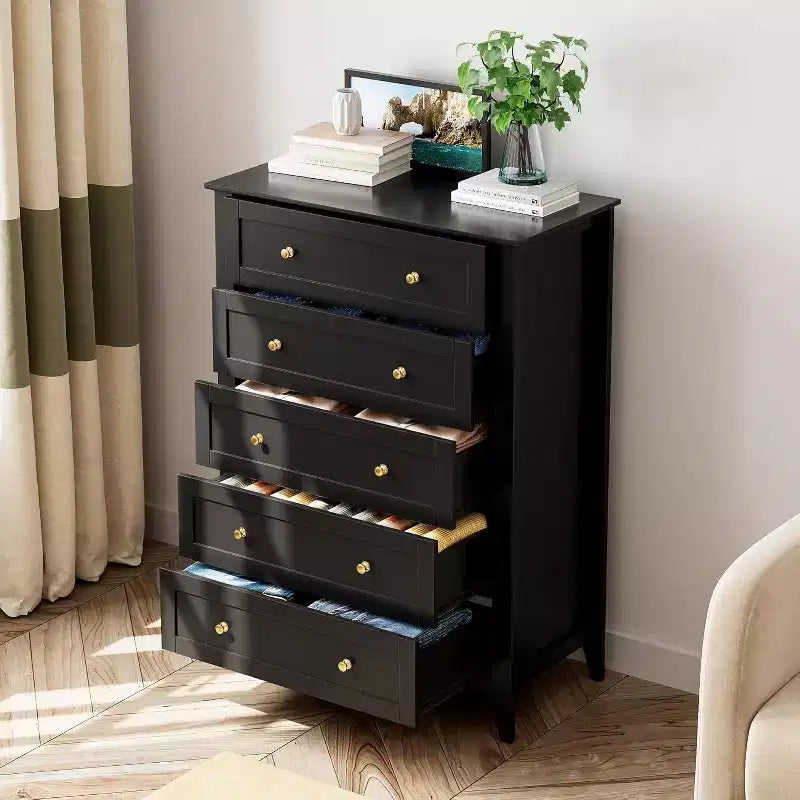 Commode à 5 tiroirs profonds, commode moderne en bois, pour entrée, salon