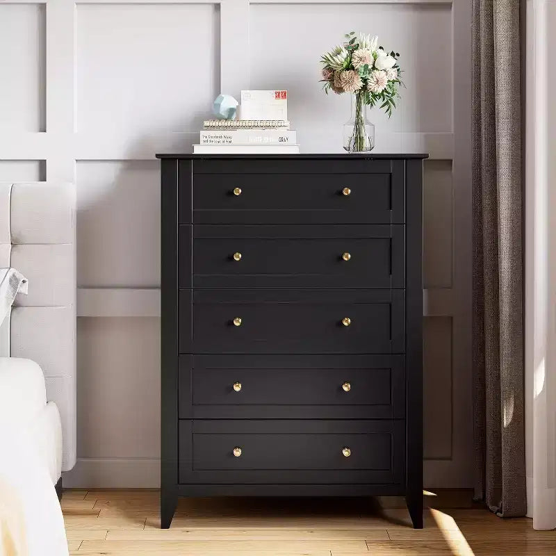 Commode à 5 tiroirs profonds, commode moderne en bois, pour entrée, salon