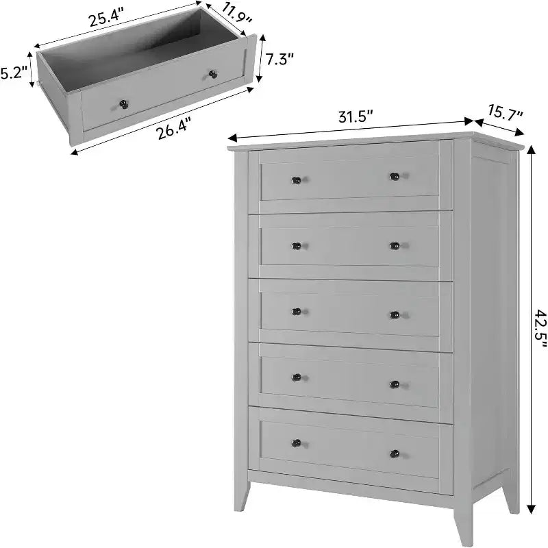 Commode à 5 tiroirs profonds, commode moderne en bois, pour entrée, salon