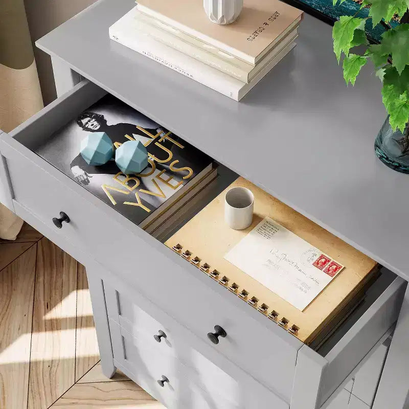 Commode à 5 tiroirs profonds, commode moderne en bois, pour entrée, salon