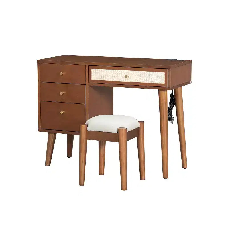 Coiffeuse moderne de 39 pouces avec miroir et lumières, 3 tiroirs, bloc d'alimentation intégré et tabouret assorti pour chambre à coucher