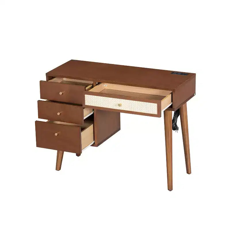 Coiffeuse moderne de 39 pouces avec miroir et lumières, 3 tiroirs, bloc d'alimentation intégré et tabouret assorti pour chambre à coucher