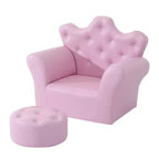 Kids Princess Sofa Chair with Crown Backrest and Matching Footstool Pink