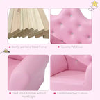 Fauteuil canapé princesse pour enfants avec dossier couronne et pouf assorti rose
