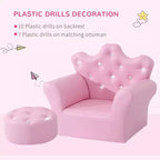 Fauteuil canapé princesse pour enfants avec dossier couronne et pouf assorti rose