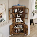 Meuble d'angle haut de 175 cm avec portes, meuble de rangement d'angle à 6 niveaux, étagère au sol peu encombrante pour salle de bain, salon, cuisine et couloir