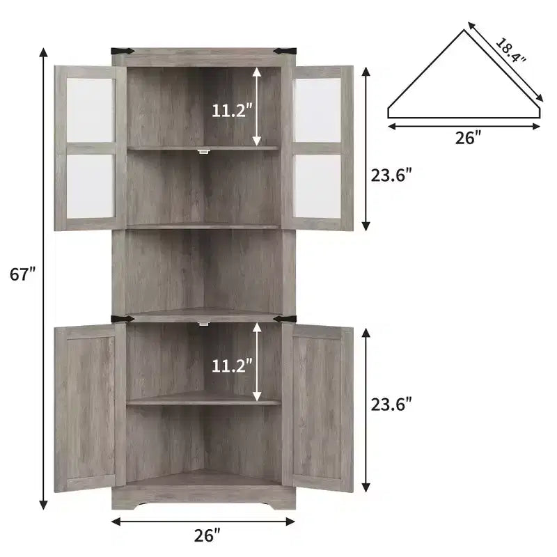 Meuble d'angle haut de 175 cm avec portes, meuble de rangement d'angle à 6 niveaux, étagère au sol peu encombrante pour salle de bain, salon, cuisine et couloir