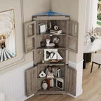 Meuble d'angle haut de 175 cm avec portes, meuble de rangement d'angle à 6 niveaux, étagère au sol peu encombrante pour salle de bain, salon, cuisine et couloir