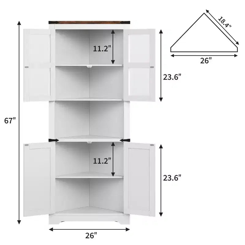 Meuble d'angle haut de 175 cm avec portes, meuble de rangement d'angle à 6 niveaux, étagère au sol peu encombrante pour salle de bain, salon, cuisine et couloir